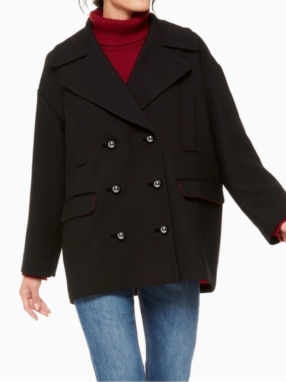 Kate Spade Broome Street Modern Peacoat XL Black Wool Oversized Coat
